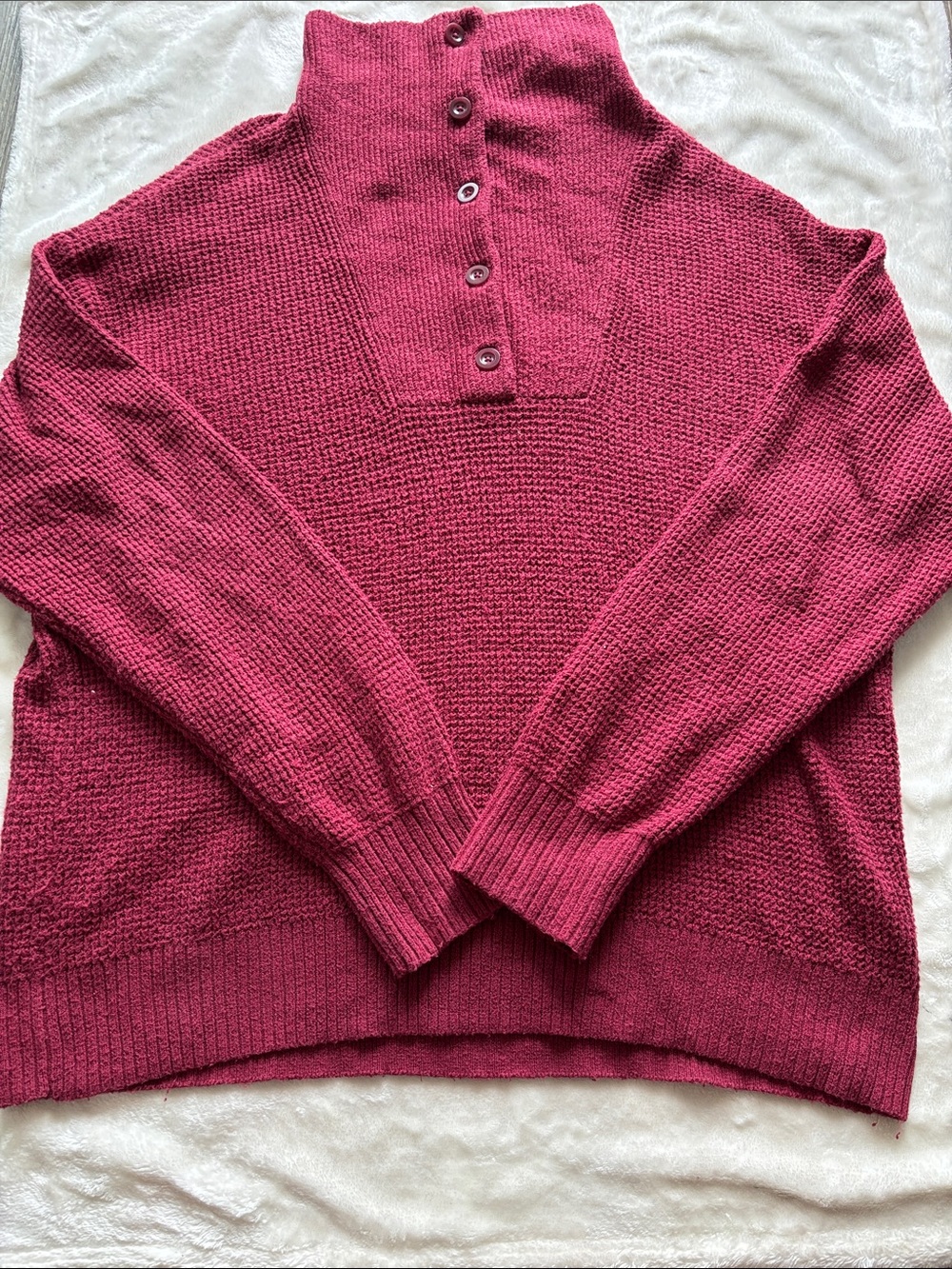 aerie Raspberry Button-Up Turtleneck Sweater